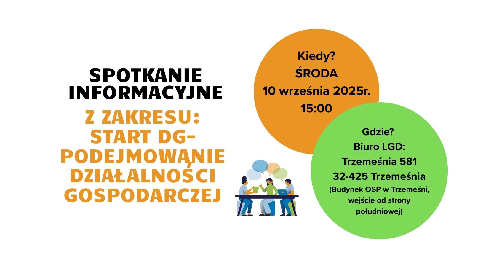 Zaproszenie na spotkanie szkoleniowo-informacyjne z zakresu podejmowania działalności gospodarczej- start DG- 10.09.2025r. (środa) o godz. 15:00
