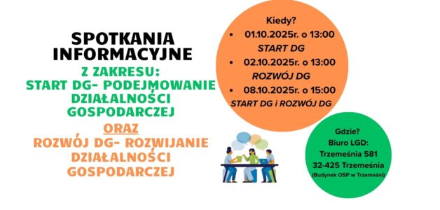 Zaproszenie na spotkania szkoleniowo-informacyjne z zakresu podejmowania oraz rozwijania działalności gospodarczej- start DG oraz rozwój DG!