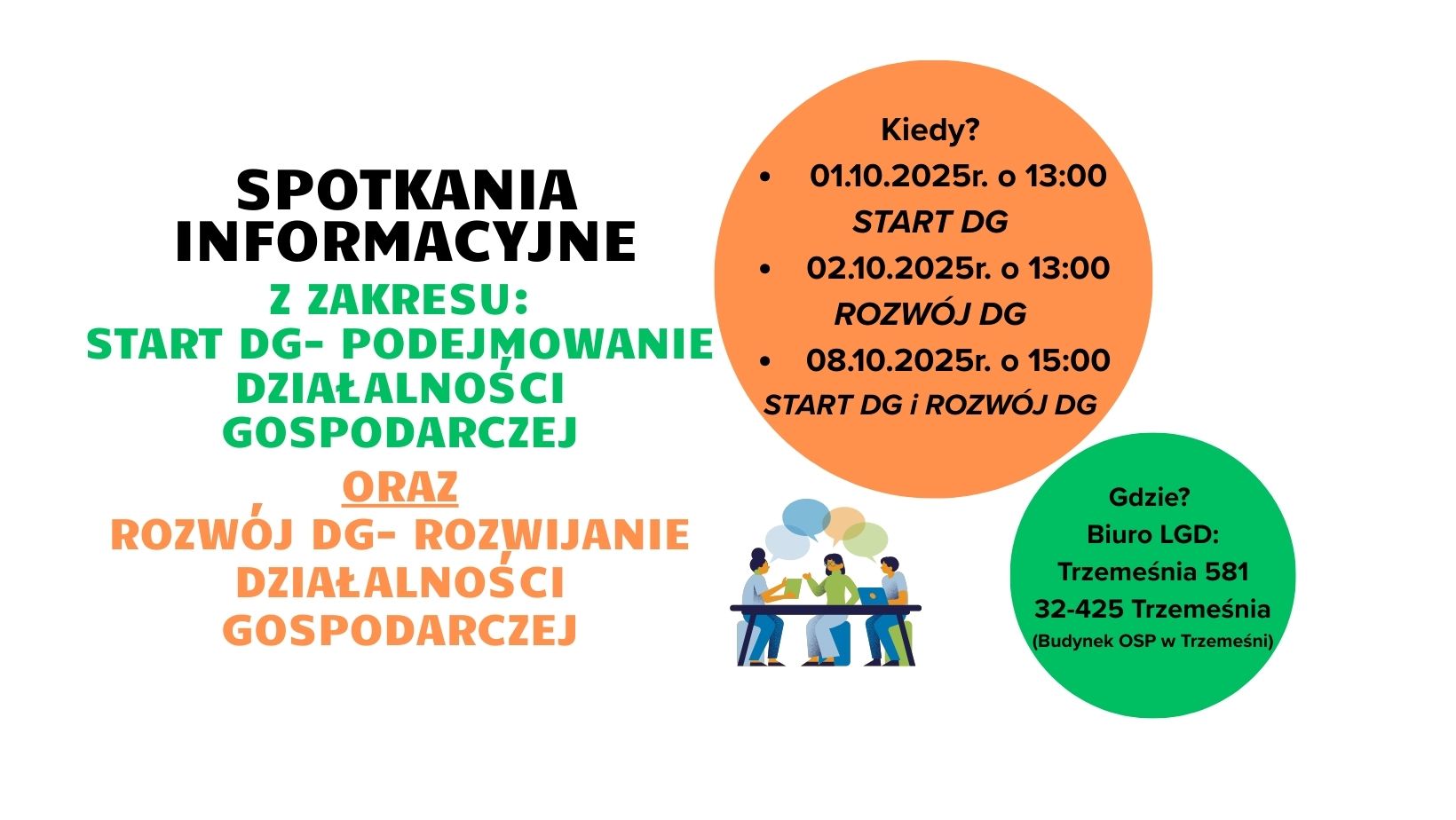 Zaproszenie na spotkania szkoleniowo-informacyjne z zakresu podejmowania oraz rozwijania działalności gospodarczej- start DG oraz rozwój DG!
